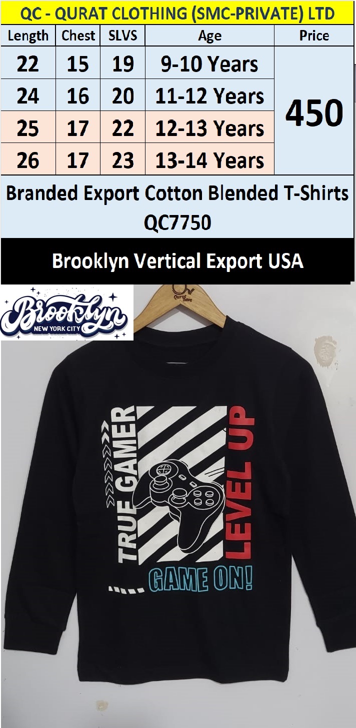 Branded Export Cotton Blended Brooklyn T-Shirts QC7750 Export USA