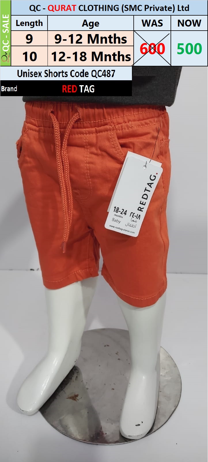 Unisex Shorts Code QC487 Brand Red Tag