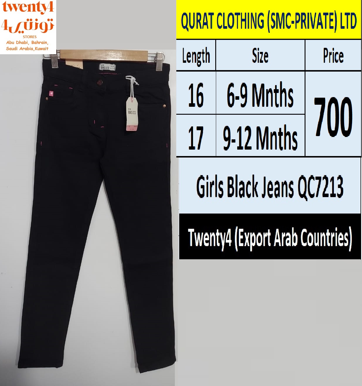 Girls Black Jeans QC7213 Brand Twenty4 Export Arab Countries - QC7213 