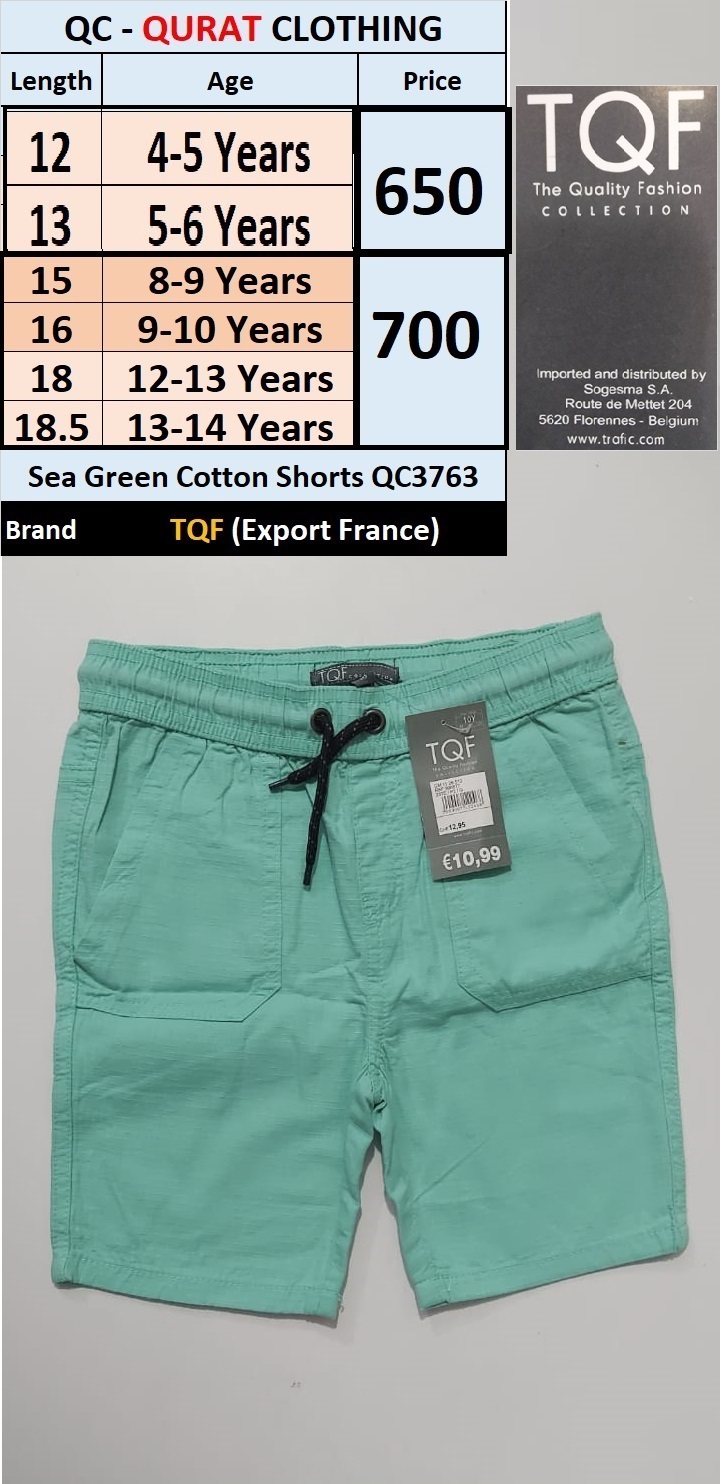 Sea Green Cotton Shorts QC37dV63 Brand TQF (EXPORT FRANCE)