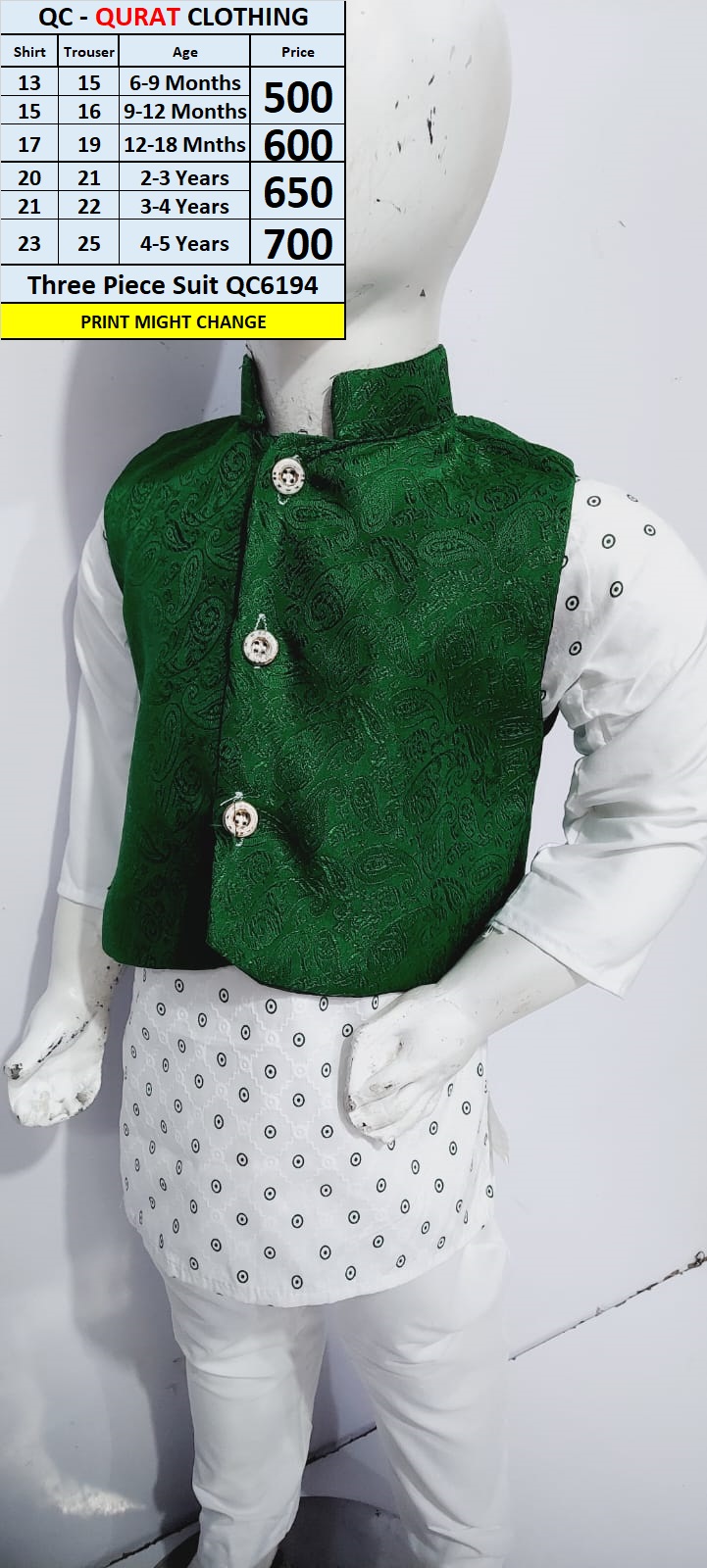 Three Piece Suit (Shalwar Kameez & Koti) QC6194 (Print / Design Might Change)