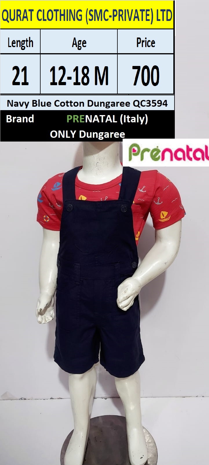 Navy Blue Cotton Dungaree QC35sC94 Brand Prenatal