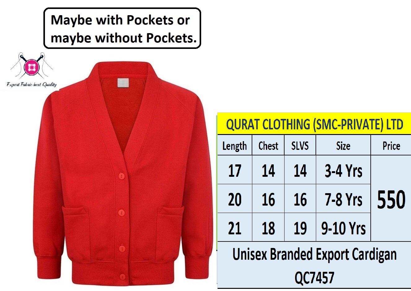 Unisex Branded Export Cardigan QC7457