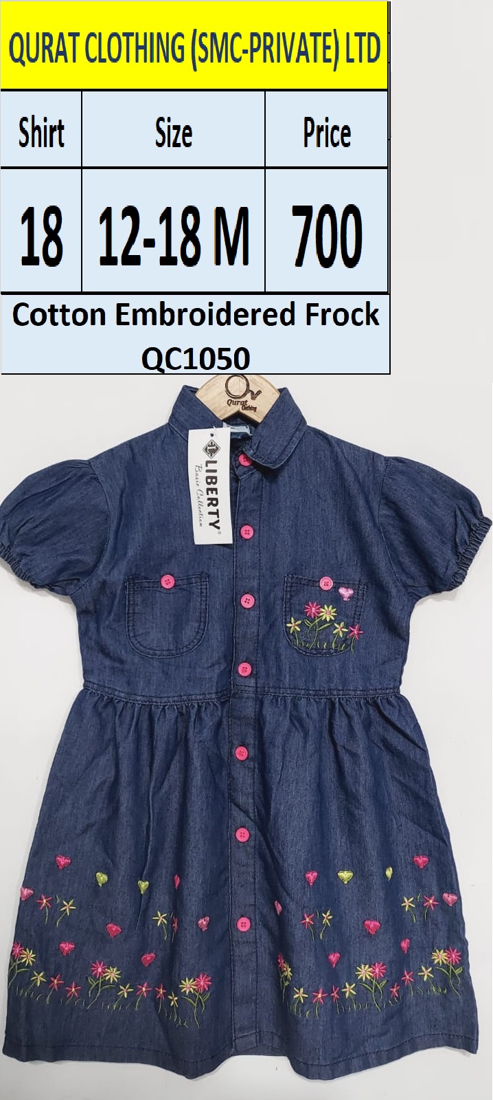 Dark Blue Cotton Embroidered Frock QC1050 - QC1050