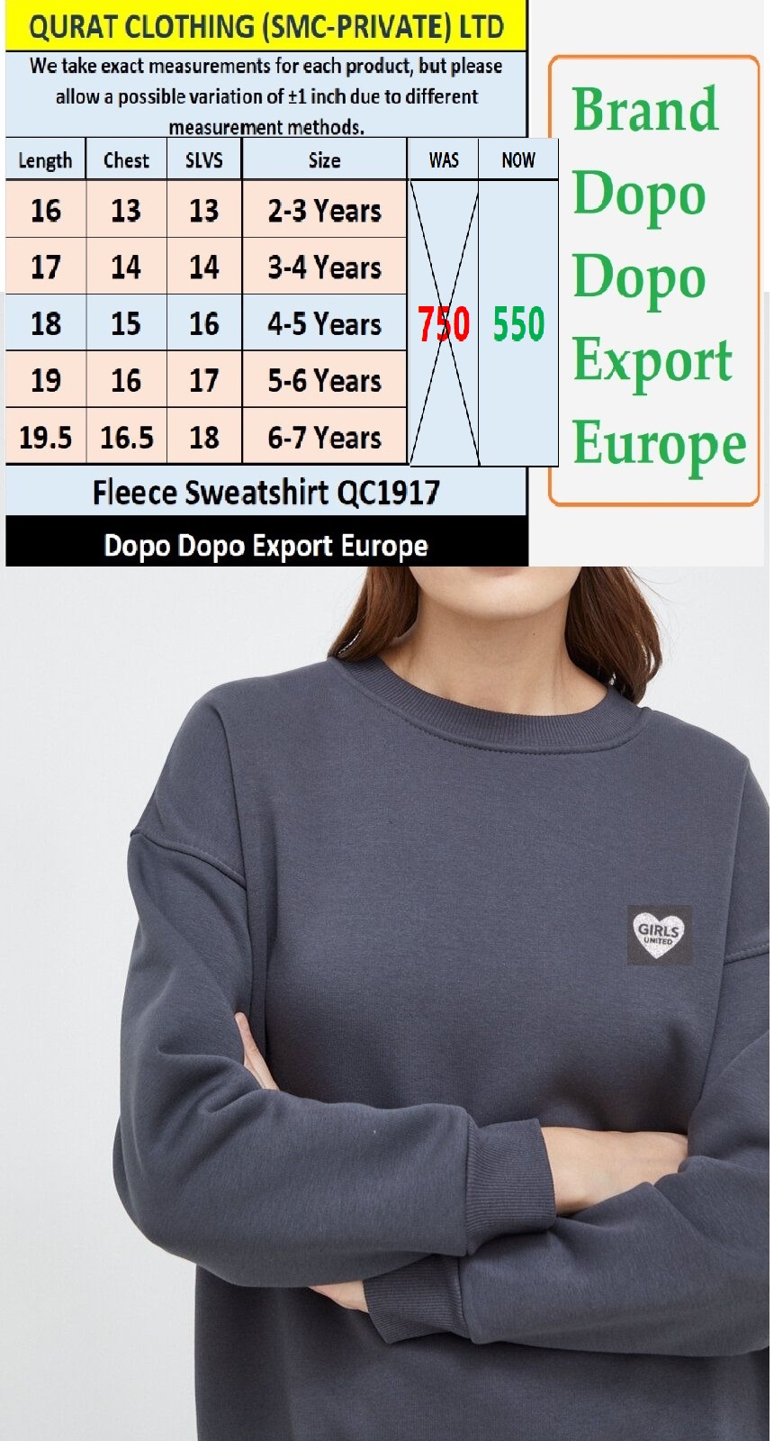 Dopo Dopo Brand Fleece Sweatshirt QC1917 Export Europe  - QC1917