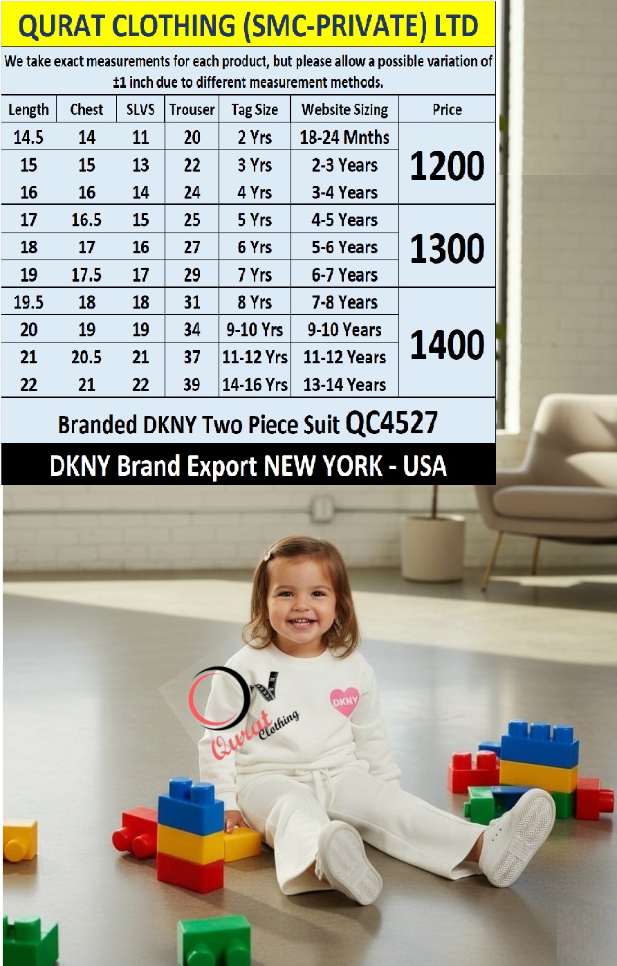 DKNY Brand Girls Tracksuit Export New York - USA QC4527 - QC4527