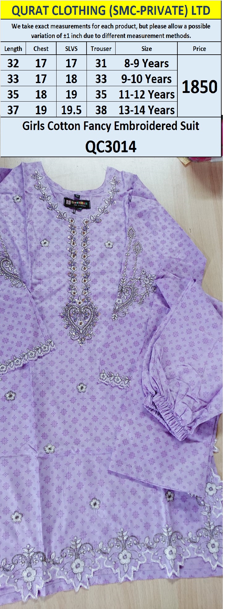 Cotton Fancy Embroidered Suit QC3014 - QC3014