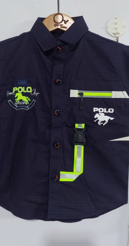 Navy Blue Cotton “POLO” Print Shirt with Light Grey Cargo Shorts Boys Summer Set QC7045 -  QC7045