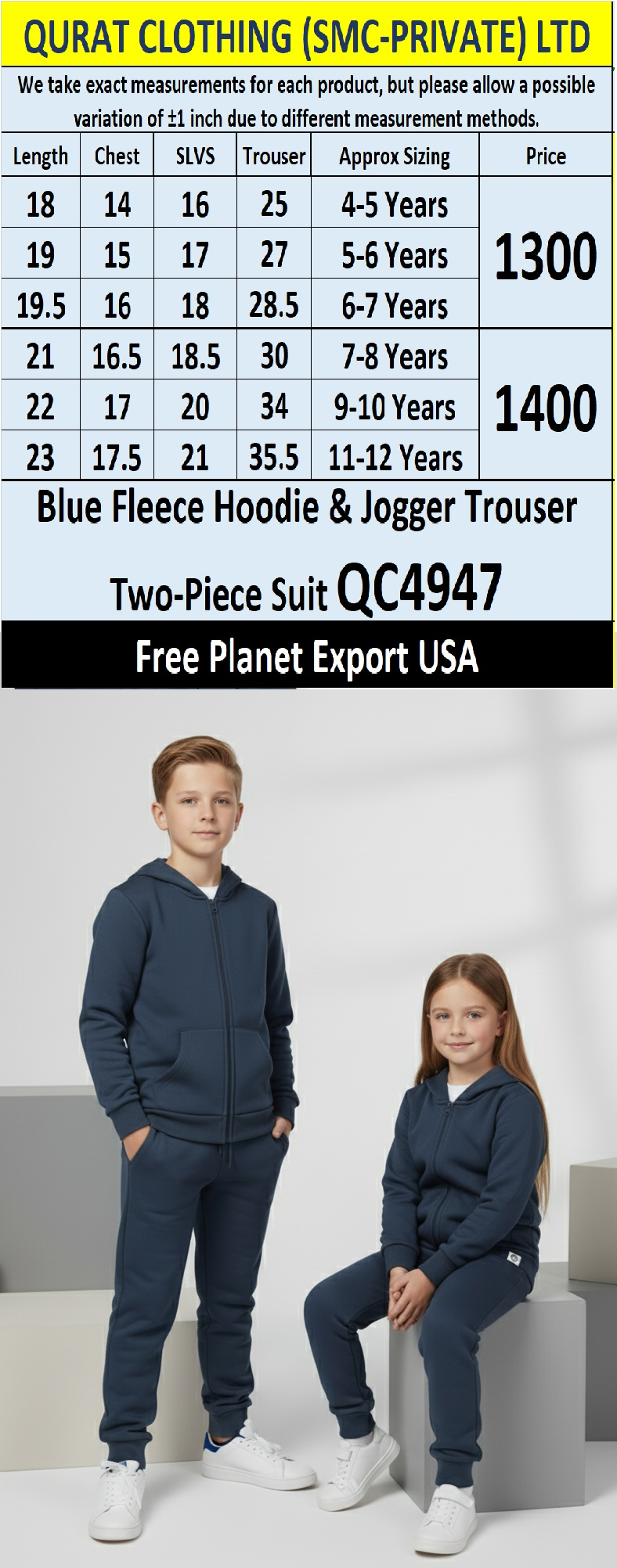 Free Planet Brand Blue Fleece Hoodie & Jogger Trouser Two-Piece Suit QC4947 – Export USA - QC4947