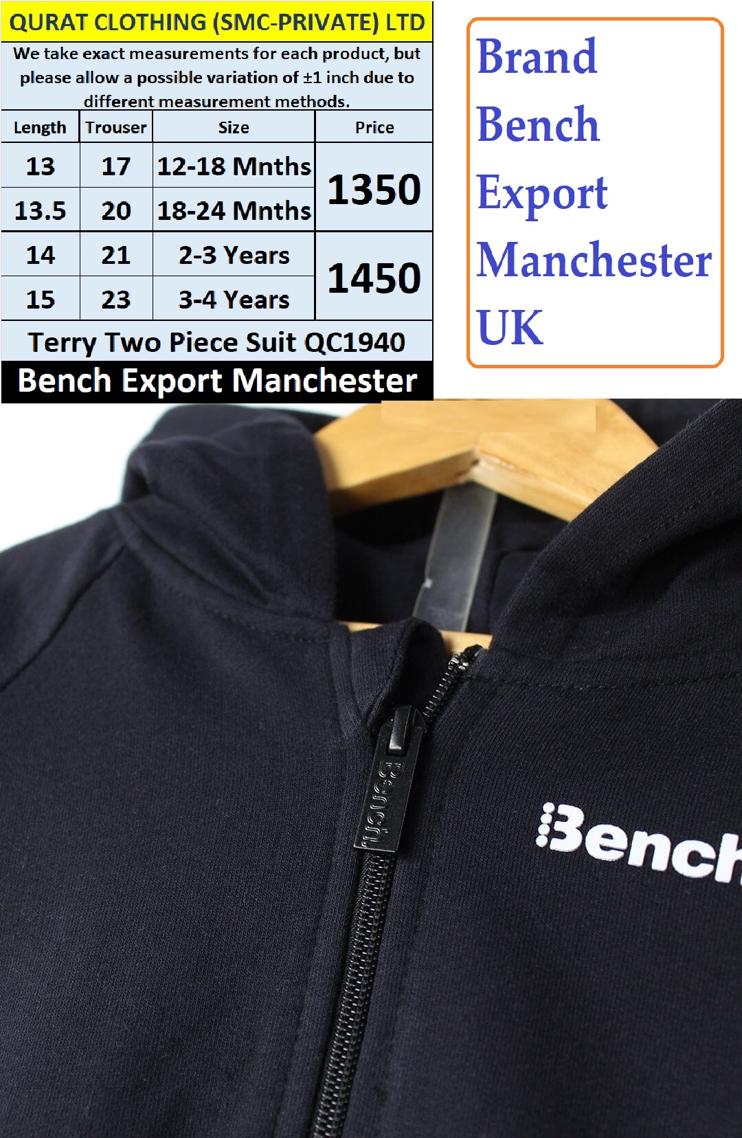 Bench Brand Terry Tracksuit QC1940 Export Manchester UK - QC1940