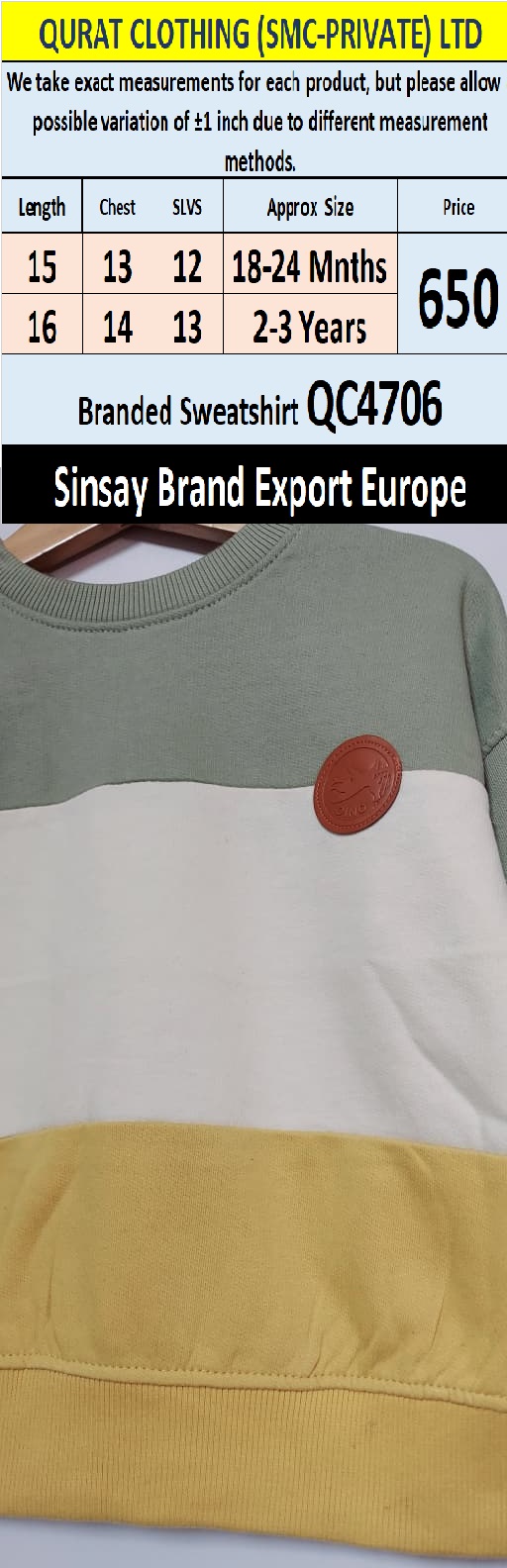 Sinsay Brand Sweatshirt QC4706 Export Europe - QC4706