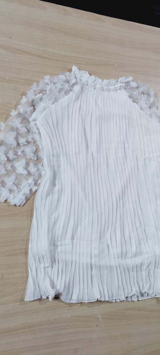 Elegant White Pleated Chiffon Top for Girls – Premium Kids Party Wear Shirt QC10144 - QC10144