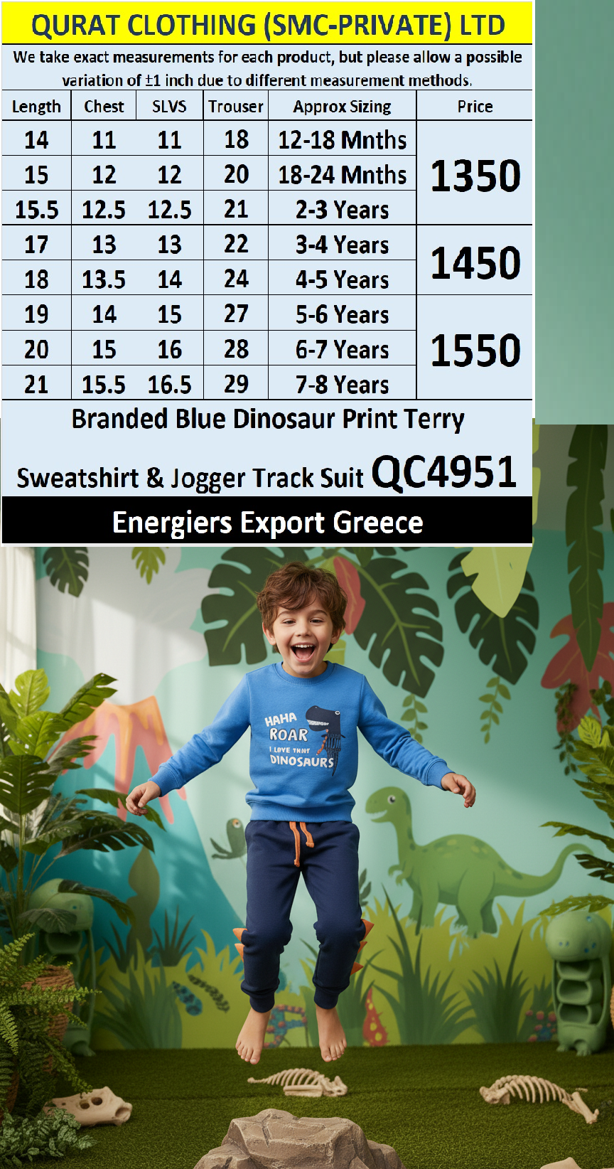 Energiers Brand Blue “HAHA ROAR I Love My Mum More Than Dinosaurs” Sweatshirt & Jogger Track Suit QC4951 – Export Greece - QC4951