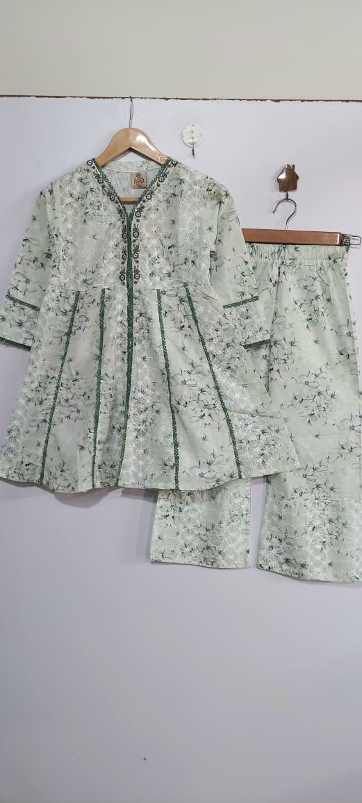 Mint Sage Green Floral Printed & Embroidered Lawn Cotton Girls 2 Piece Suit – Elegant Collection QC10127 - QC10127