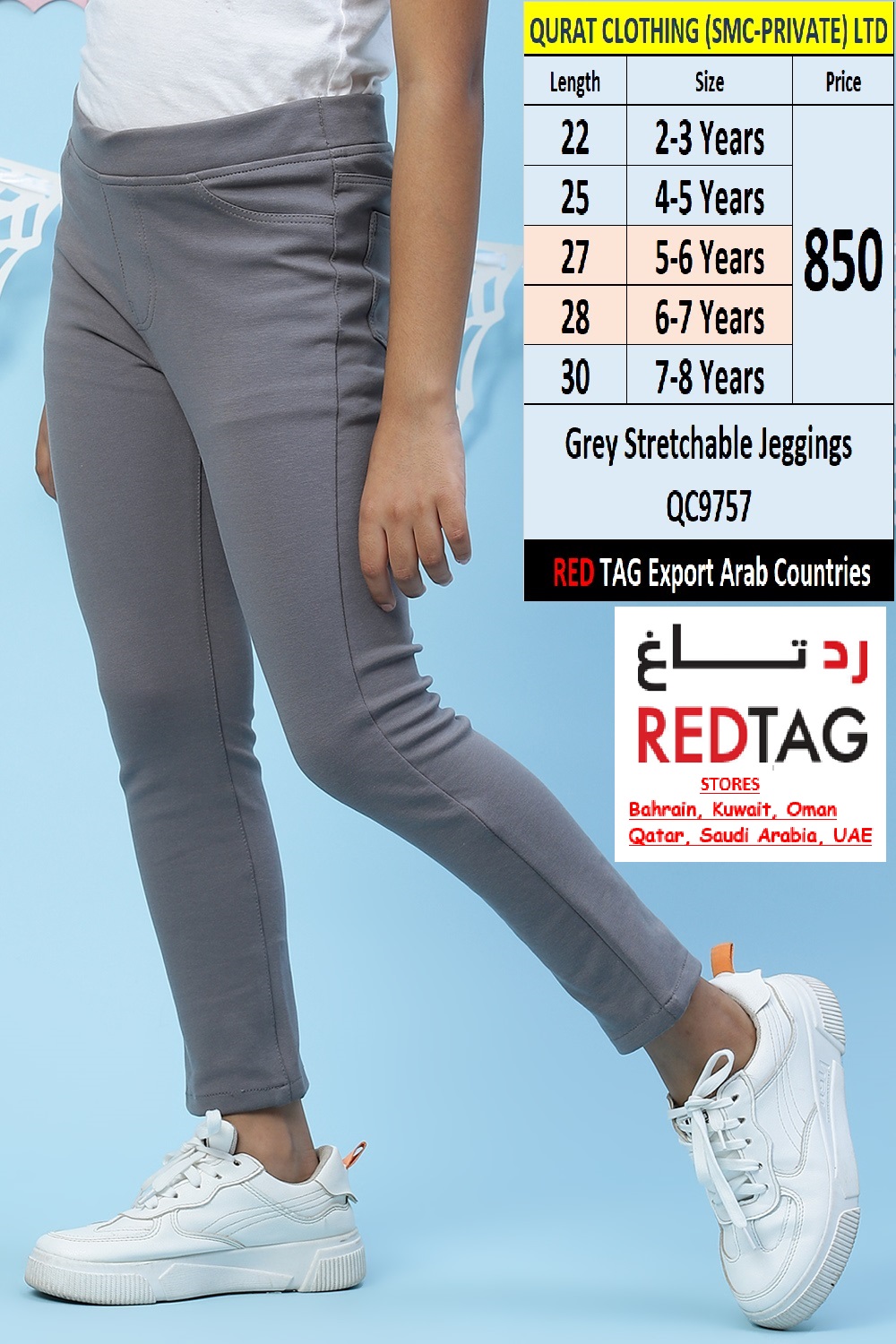 RED TAG Brand Grey Stylish Stretchable Jeggings QC9757 Export Arab Countries - QC9757