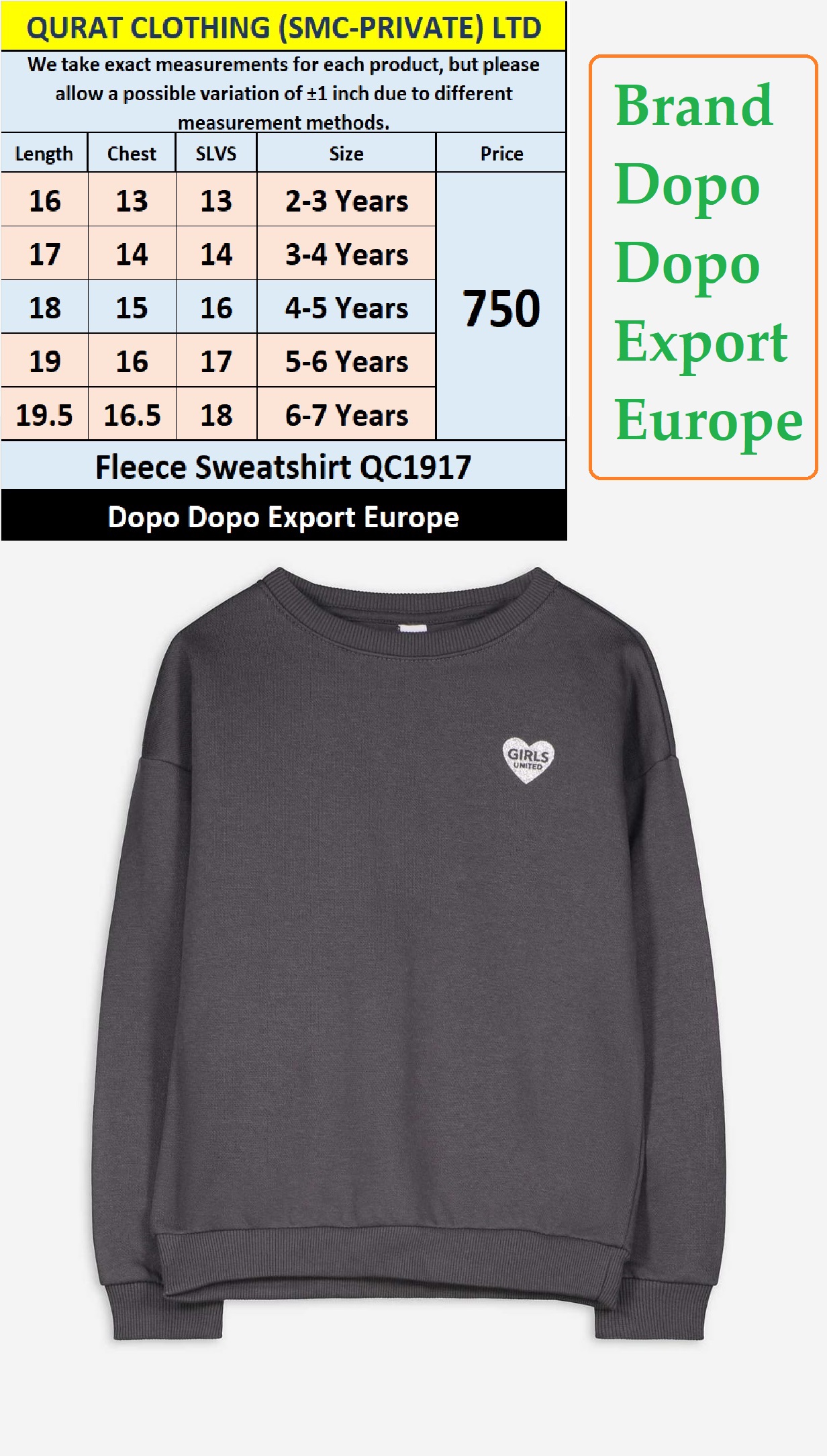 Dopo Dopo Brand Fleece Sweatshirt QC1917 Export Europe  - QC1917