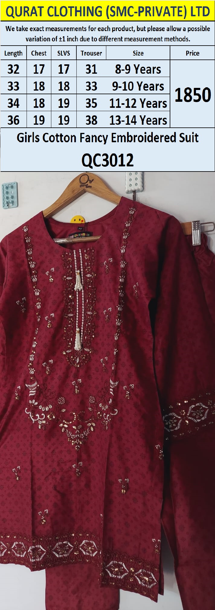 Cotton Fancy Embroidered Suit QC3012 - QC3012