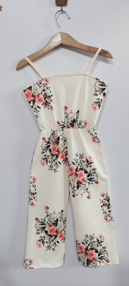 Girls Cream Rose Floral Jumpsuit with Chicc Bolero Jacket Party Outfit – QC10271 - QC10271