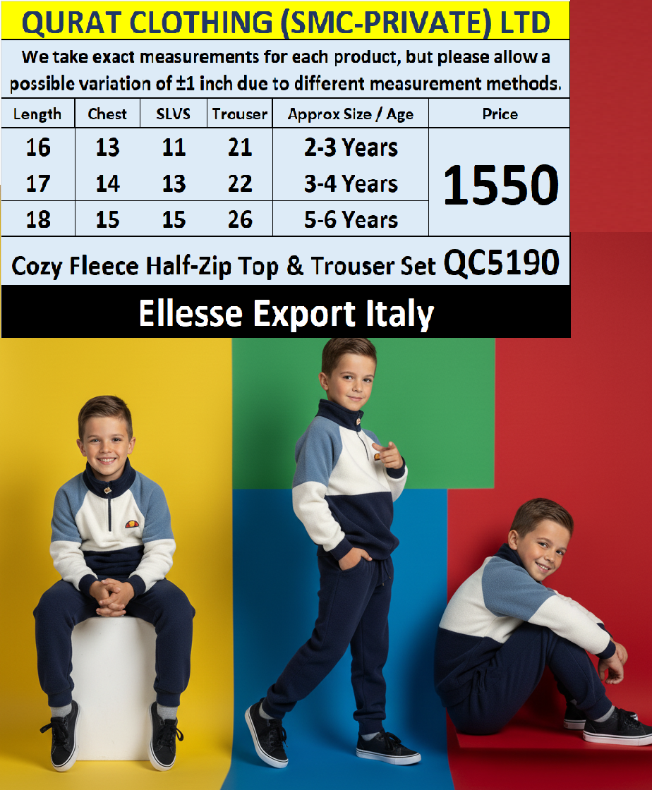 Ellesse Brand Cozy Fleece Half-Zip Top & Trouser Set QC5190 – Export Italy - QC5190