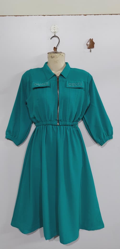 Emerald Teal Green Girls 2-Piece Zip Jacket & Elastic Waist Maxi Dress Set – Embellished Pocket Detail QC7059 - QC7059