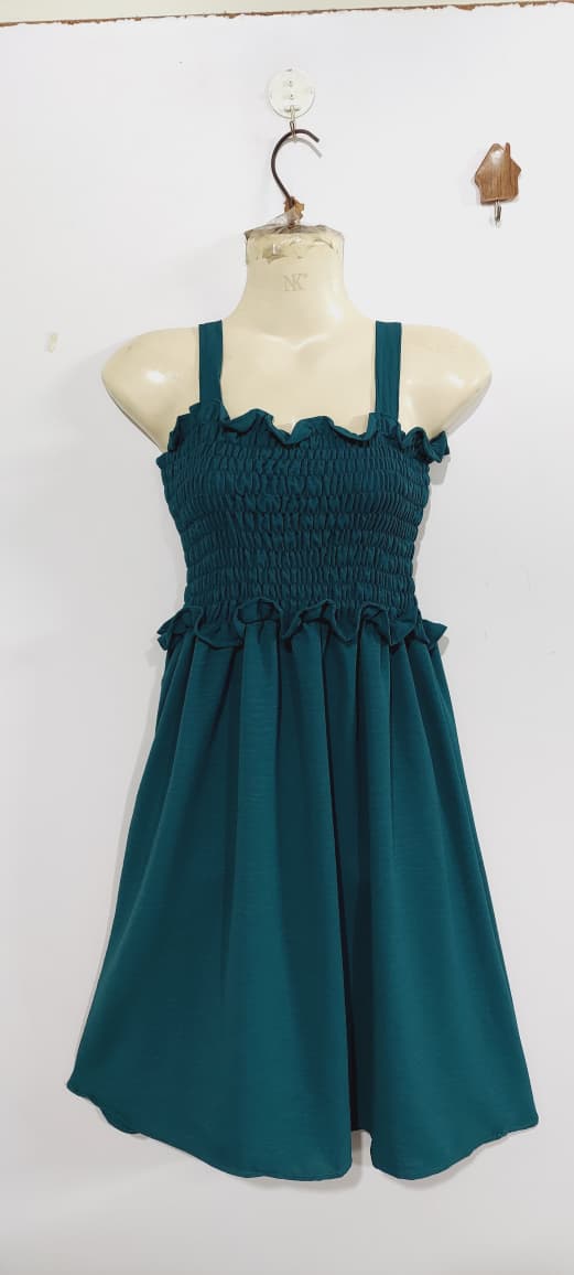 Girls Bottle Green Smocked Chiffon Maxi Dress with Cropped Button-Down Jacket – 2 Piece Formal Set QC7063 - QC7063