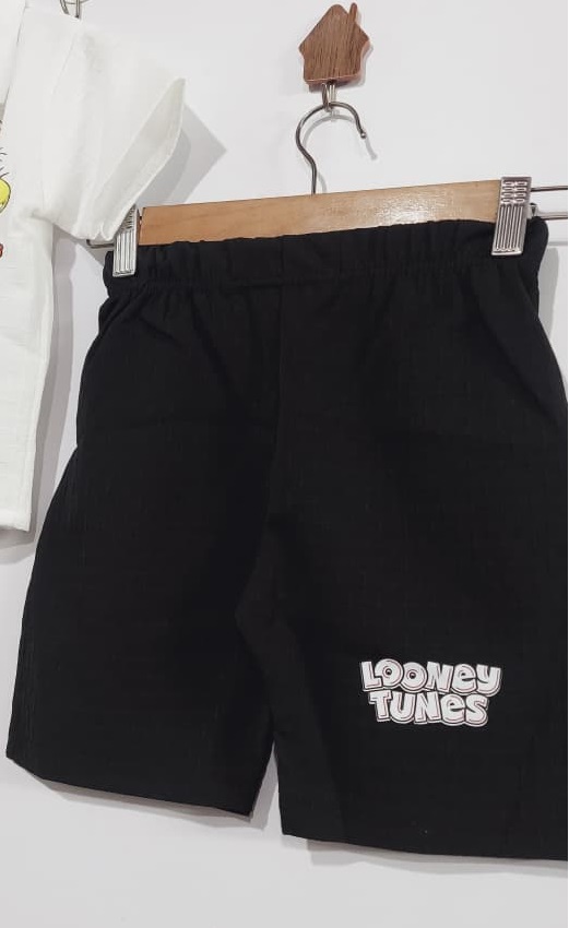 Boys Black & White Looney Tunes Cartoon Shirt & Shorts Summer Set – QC10276 - QC10276