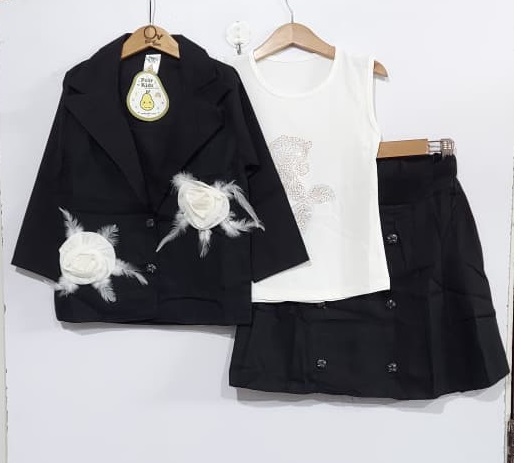 Black Elegant Jacket & Skirt Suit with Feather Rose Applique – Premium Party Wear Set QC10317 - QC10317
