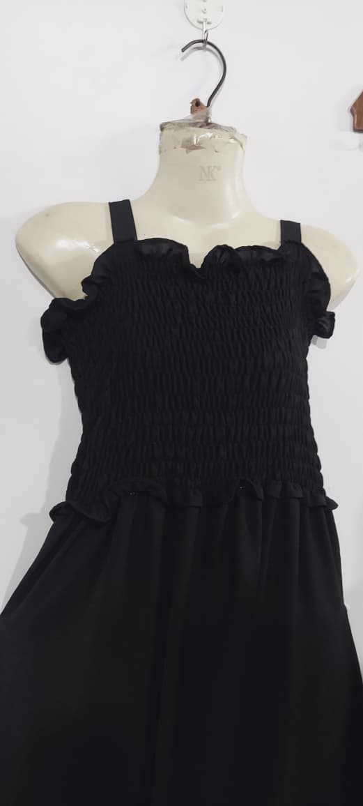 Elegant Black Soft Georgette Smocked Maxi Dress with Cropped Jacket – Women’s Modest Flowy Party Wear – QC7006 - QC7006