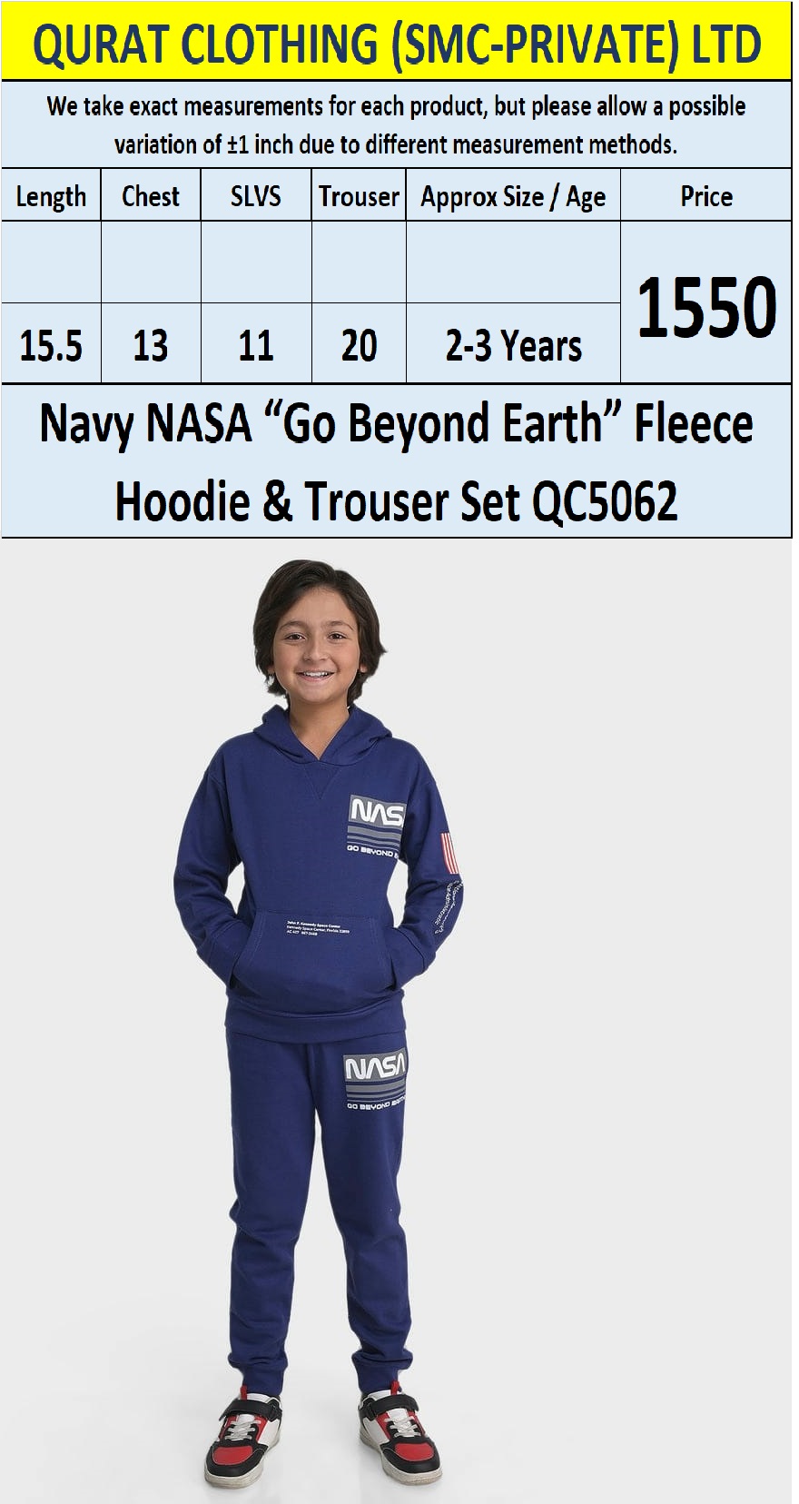 Navy NASA “Go Beyond Earth” Fleece Hoodie & Trouser Set QC5062  - QC5062