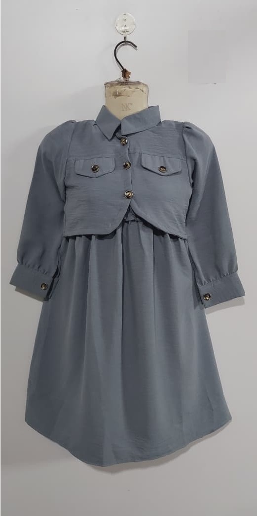 Girls Dusty Blue Georgette Maxi Dress with Jacket – Elegant Kids Party Wear Outfit QC10081 - QC10081