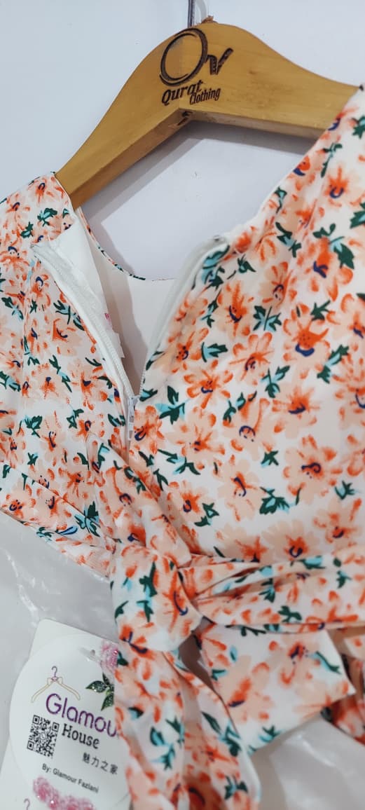 Blush Pink Floral Dress with Cropped Ruffle Jacket & Matching Trouser – Girls 3 Piece Outfit QC7069 - QC7069