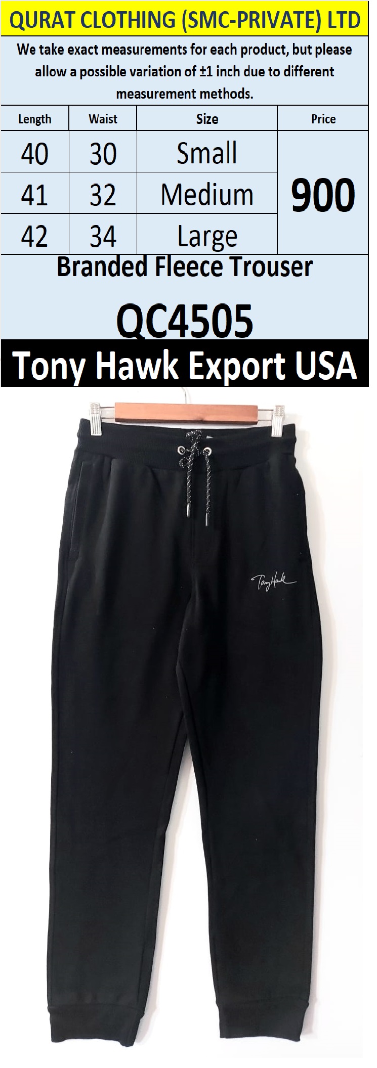 Tony Hawk Brand Fleece Trouser QC4505 Export USA - QC4505