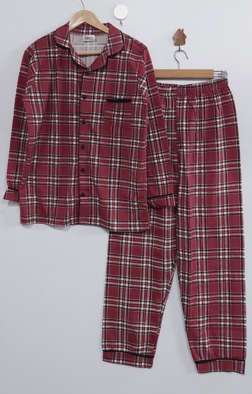Maroon Red Checkered Button-Down Shirt with Matching Trouser Night Suit QC10422 - QC10422