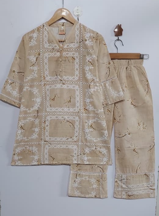 Light Beige Floral Printed & Embroidered Lawn Cotton Girls 2 Piece Suit – Elegant Collection QC10126 - QC10126