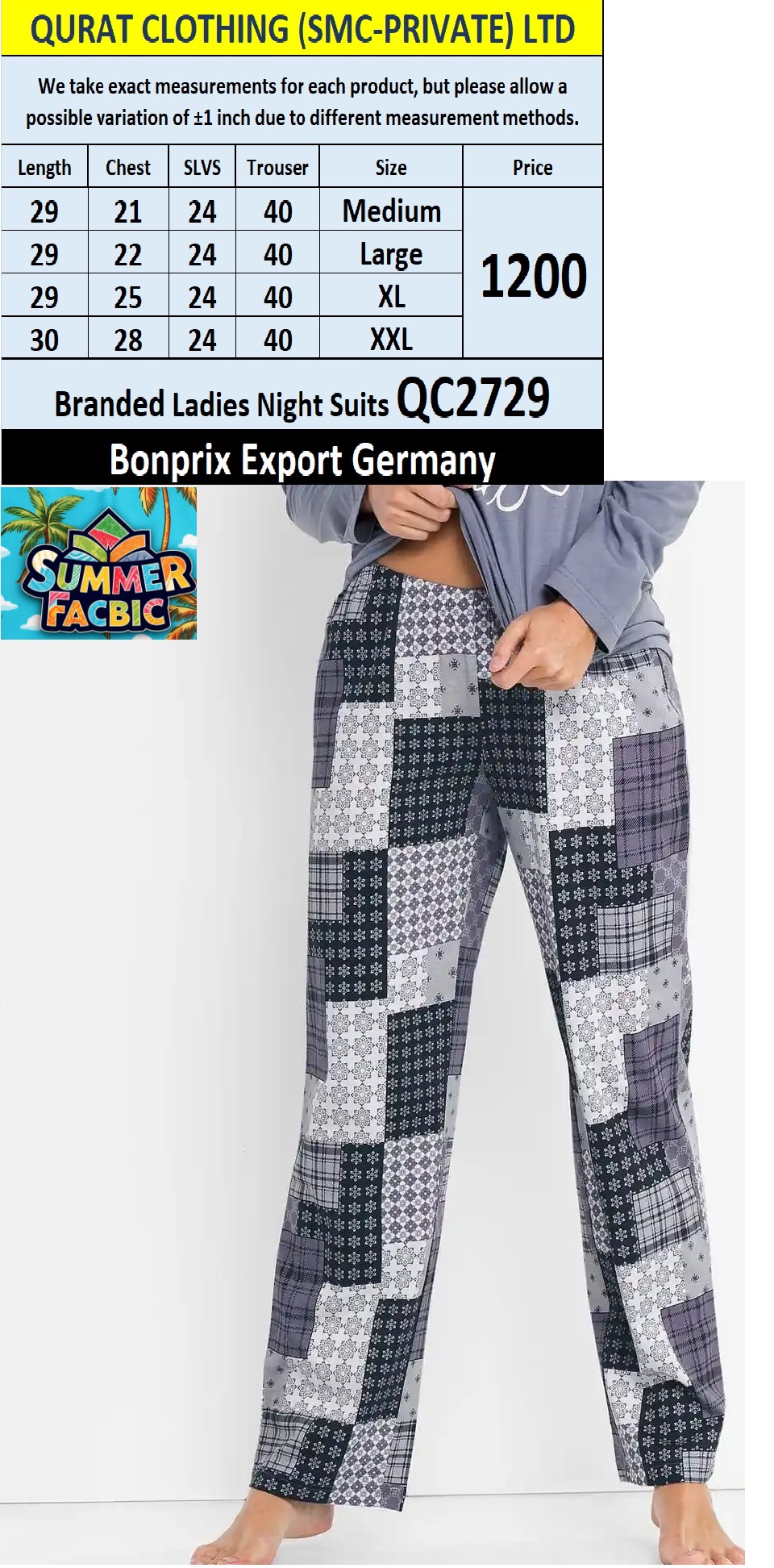 Bonprix BPC Brand Summer Ladies Night Suits QC2729 Export Germany - QC2729