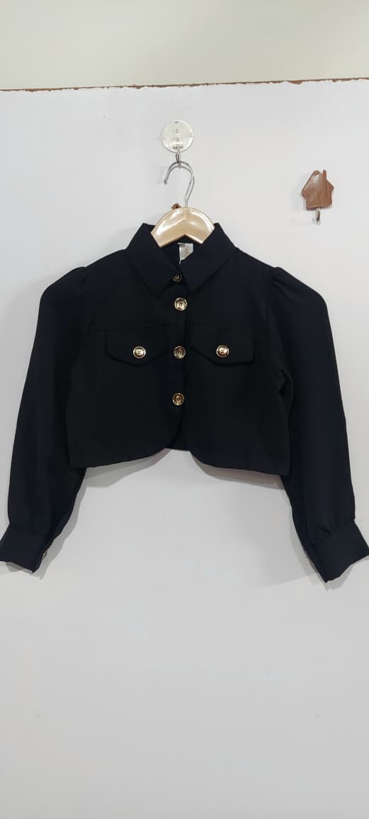 Girls Classic Black Smocked Chiffon Maxi Dress with Cropped Button-Down Jacket – 2 Piece Formal Set QC7066 - QC7066