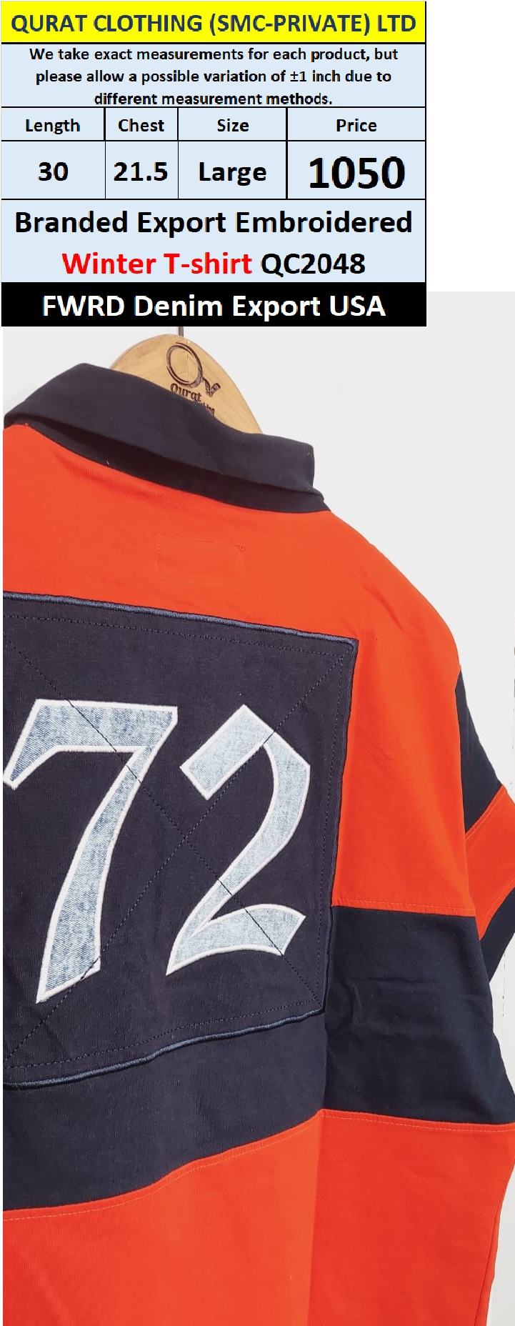 FWRD Denim Brand Fleece Embroidered Winter T-Shirts QC2048 Export USA - QC2048