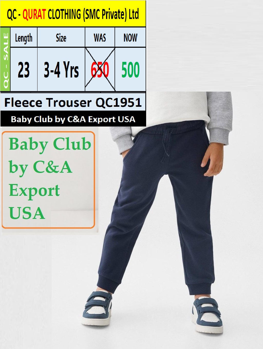 Baby Club Brand Fleece Trouser QC1951 Export USA - QC1951