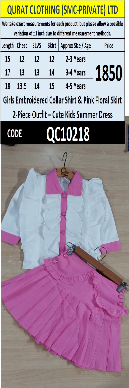 Girls Embroidered Collar Shirt & Pink Floral Skirt 2-Piece Outfit – Cute Kids Summer Dress – QC10218 - QC10218