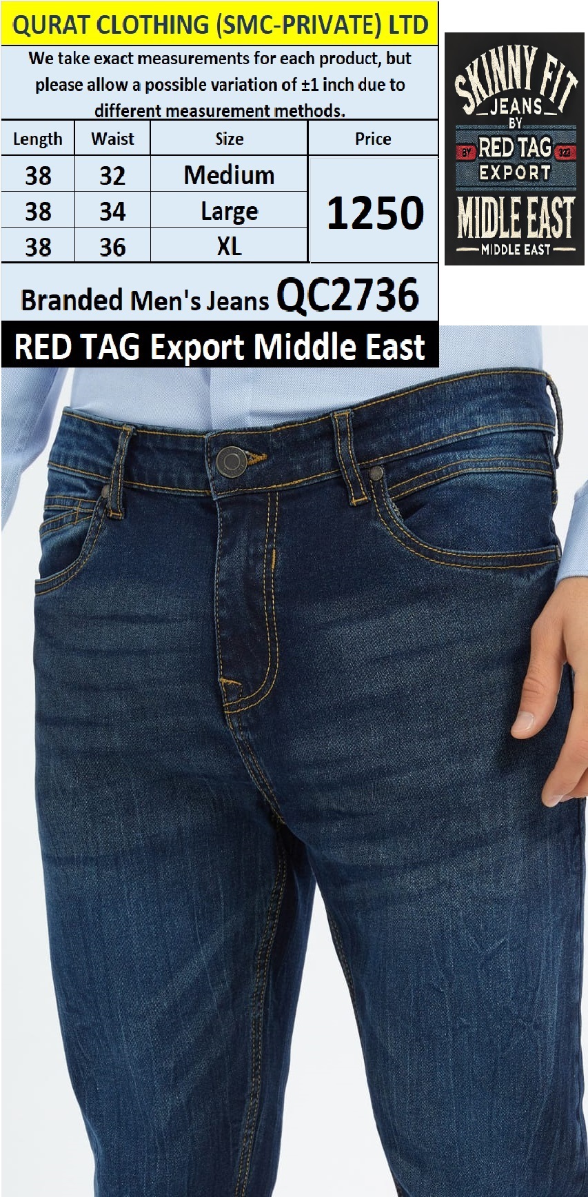 Red Tag Brand Skinny Fit Men's Jeans QC2736 Export Middle East  - QC2736