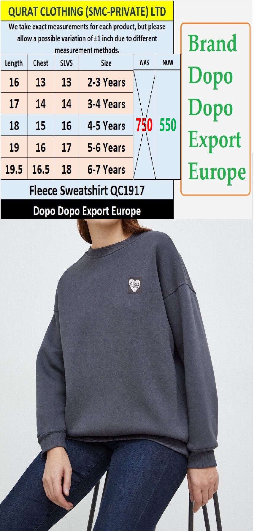 Dopo Dopo Brand Fleece Sweatshirt QC1917 Export Europe  - QC1917