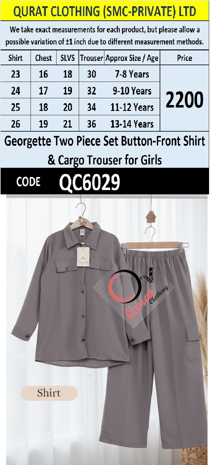 Georgette Two Piece Set Button-Front Shirt & Cargo Trouser for Girls – QC6029 - QC6029