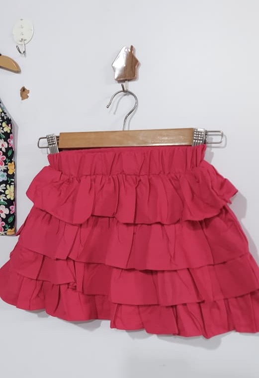 Black Floral Print Sleeveless Top with Pink Layered Ruffle Skirt 2-Piece Party Wear Set – QC8001 - QC8001