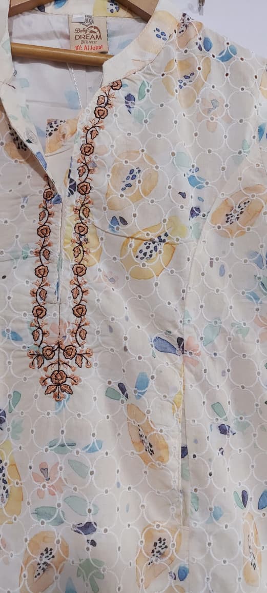 Cream Pastel Floral Embroidered Lawn Cotton Girls 2 Piece Suit – Elegant Kids Summer Wear QC10123 - QC10123