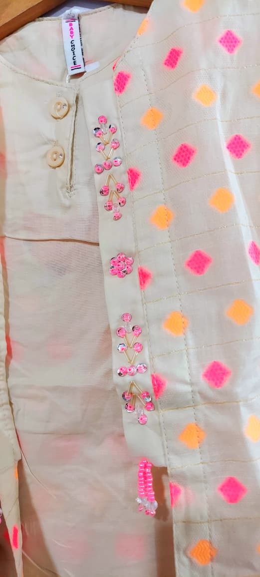 Girls Beige Ethnic Printed Jacket Kurti with Embroidered Inner Top & Palazzo Set – QC10249 - QC10249