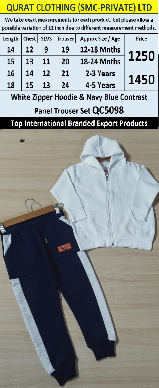 White Zipper Hoodie & Navy Blue Contrast Panel Trouser Set QC5098 – Top International Branded Export Product - QC5098
