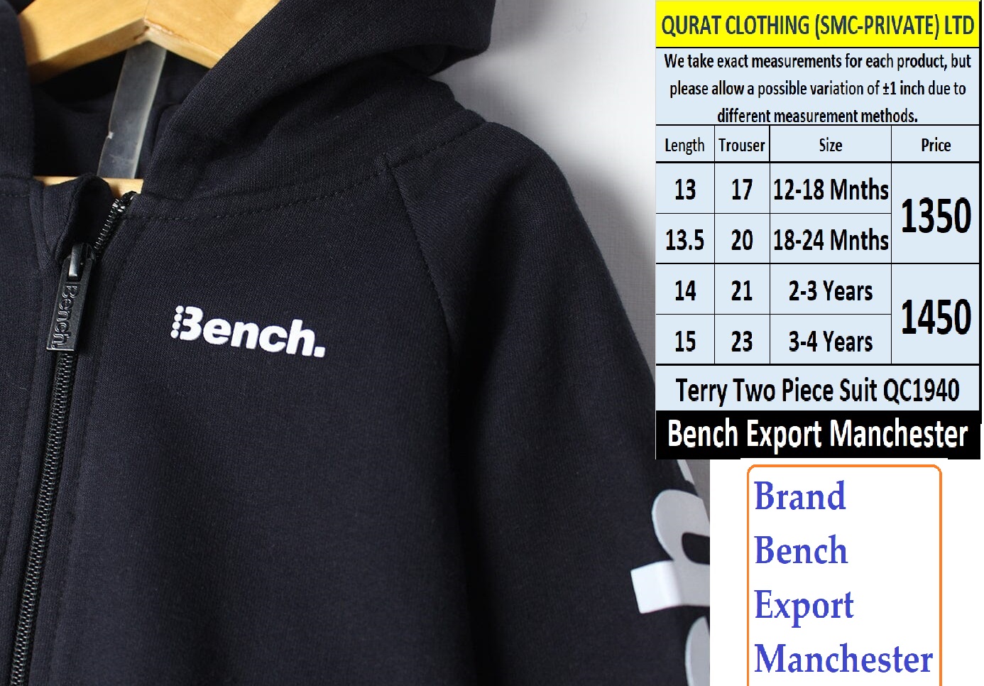 Bench Brand Terry Tracksuit QC1940 Export Manchester UK - QC1940