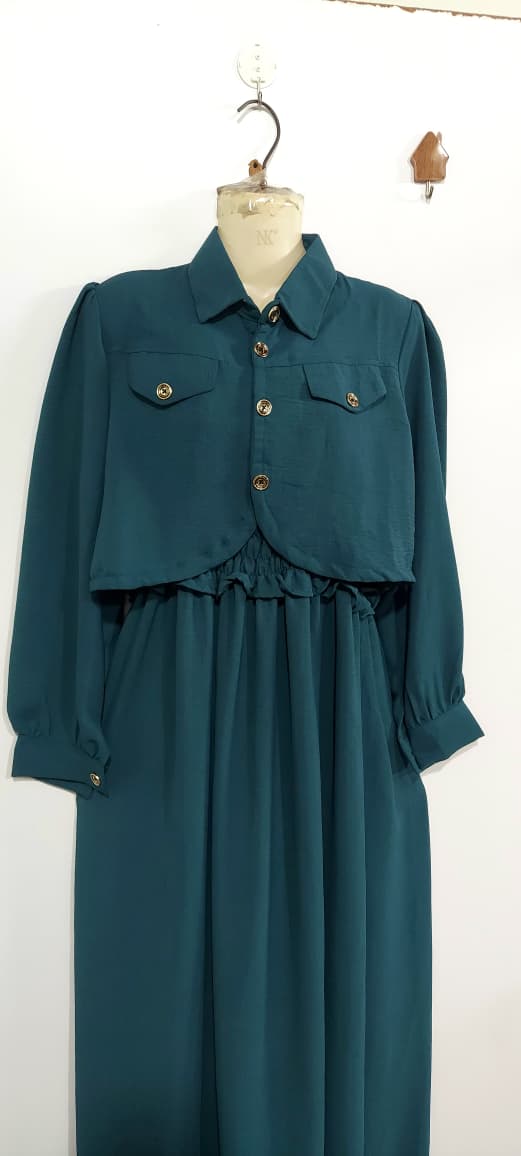 Emerald Green Soft Georgette Smocked Maxi Dress with Cropped Jacket – Elegant Modest Women’s Party Wear – QC7007 - QC7007