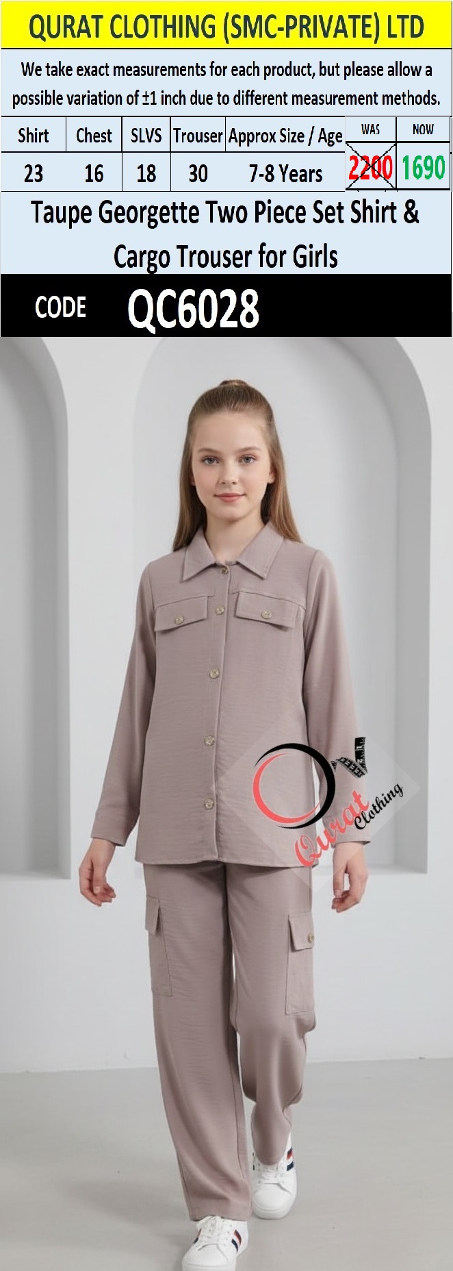 Taupe Georgette Two Piece Set Shirt & Cargo Trouser – QC6028 - QC6028