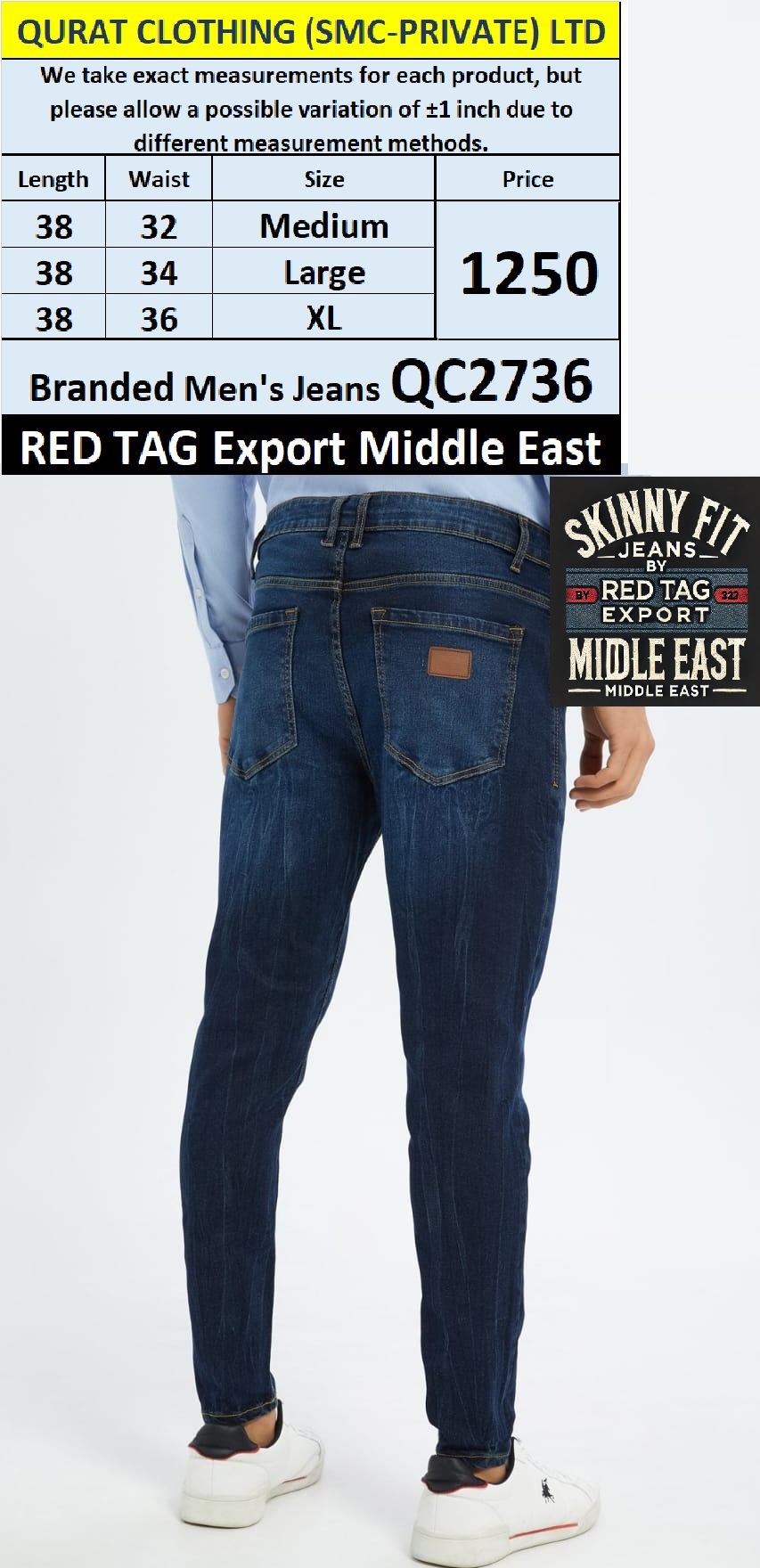 Red Tag Brand Skinny Fit Men's Jeans QC2736 Export Middle East  - QC2736